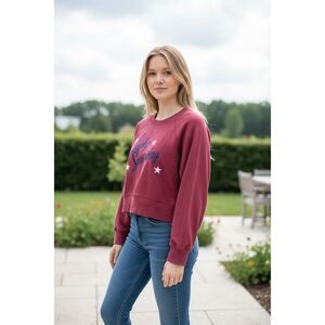 Chaser lucky Saturday Long Sleeve Crew Neck Boxy red Pullover size small m5